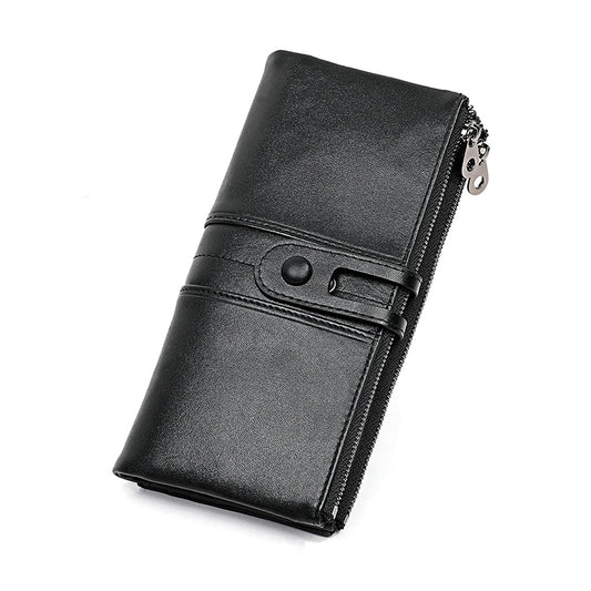 3520 Long Cowhide Leather Folding Anti-magnetic RFID Wallet for Ladies, with Card Slots(Black) by bashfashion
