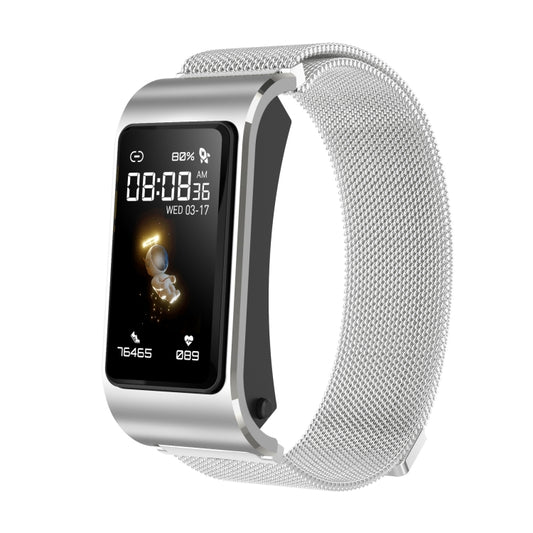 H21 1.14-inch Steel Band Earphone Detachable Smart Watch Support Temperature Measurement / Bluetooth Call / Voice Control(Silver) by bashfashion