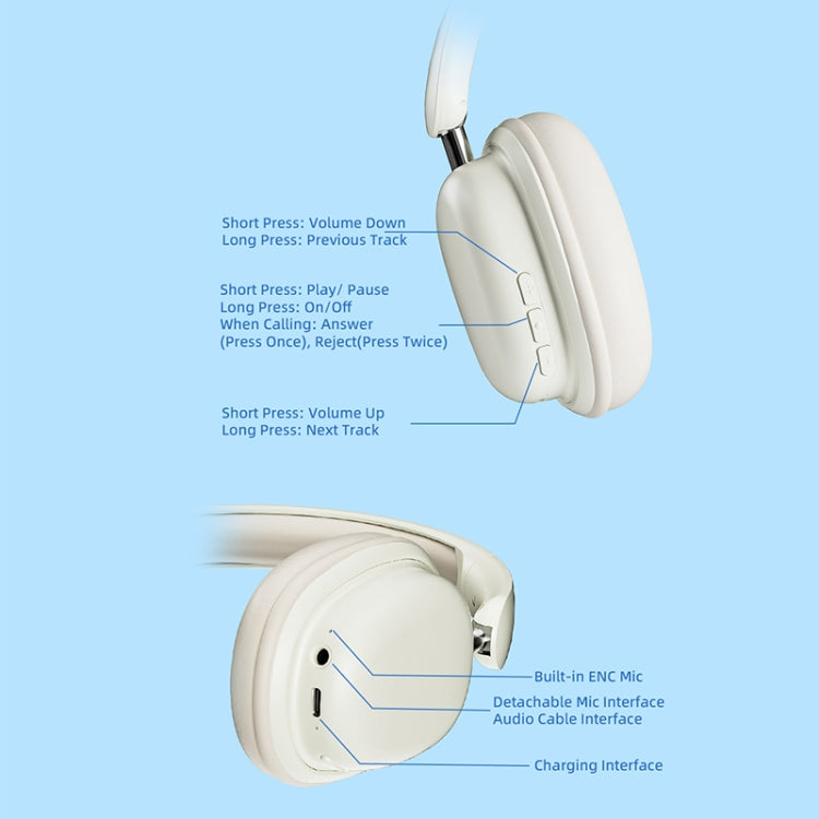 T1 Foldable Phone Audio ENC Noise Reduction Wireless Gaming Headphones with Mic(Khaki) by bashfashion