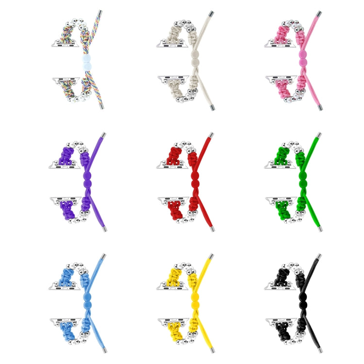 For Apple Watch Series 3 42mm Paracord Row Beads Drawstring Braided Watch Band(White) by bashfashion