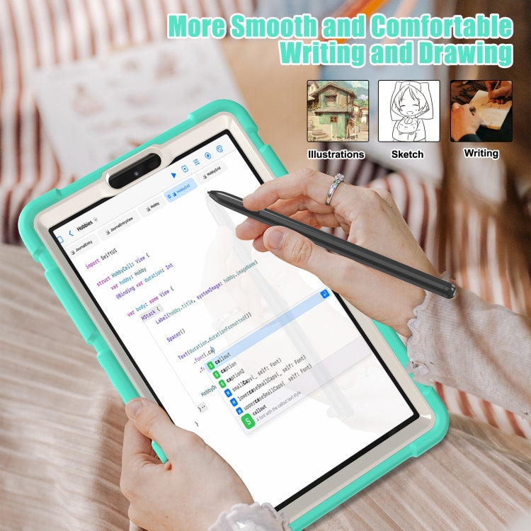 For Samsung Galaxy Tab A9 / Tab A11 3-Layer Protection Screen Frame + PC + Silicone Shockproof Combination Tablet Case with Holder(Mint Green) by bashfashion