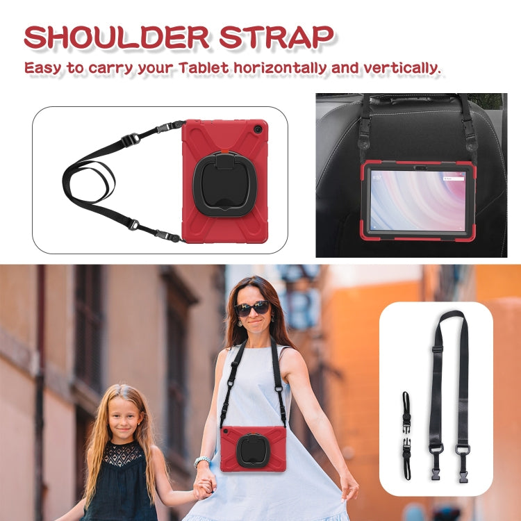 For Amazon Kindle Fire HD10 2023 Silicone Hybrid PC Tablet Case with Holder & Shoulder Strap(Red) by bashfashion