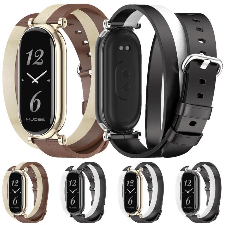 For Xiaomi Smart Band 10 / 9 / 8 Mijobs GT4 Dual-Loop Leather Watch Band(Black+White+Silver) by MIJOBS