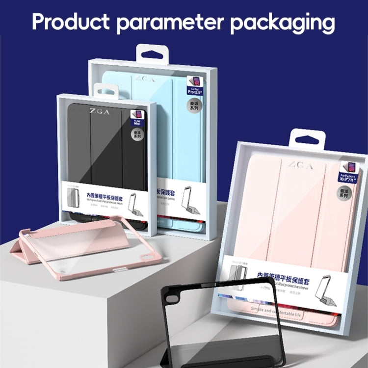 For iPad Pro 12.9 2022/2021/2020 ZGA Tri-Fold Voltage Smart Leather Tablet Case(Black) by ZGA