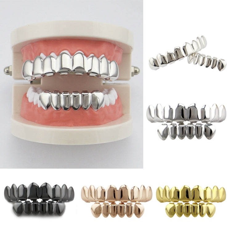 Hip Hop Accessories Gold Tooth Set Real Gold Plating Smooth Upper Eight Lower Six Denture Set(Black) by bashfashion