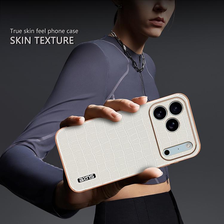 For iPhone 17 Pro AZNS Electroplated Frame Crocodile Texture Full Coverage Phone Case(Black) by AZNS