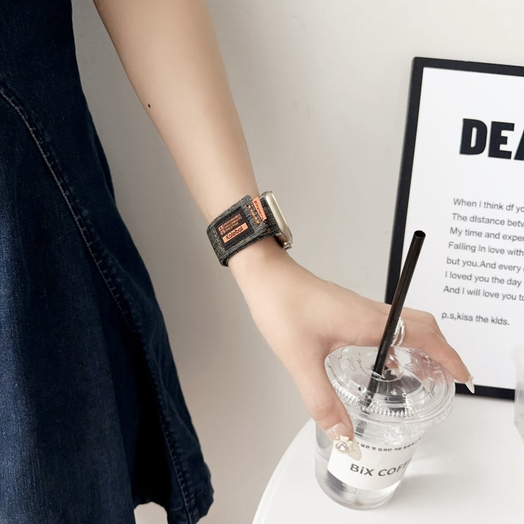 For Apple Watch Series 9 41mm Cowboy Nylon Hook and Loop Fastener Watch Band(Yellow) by bashfashion