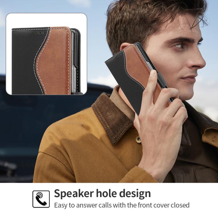 For Samsung Galaxy Z Fold6 VIETAO Integrated Spliced Leather Phone Case with Elastic Bowl Strap(Black) by VIETAO