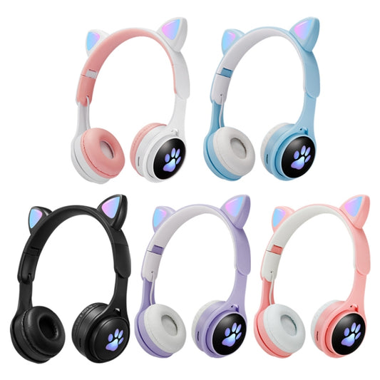 B30 Cat Paw Cat Ears Colorful Luminous Foldable Bluetooth Headset with 3.5mm Jack & TF Card Slot(Blue) by bashfashion