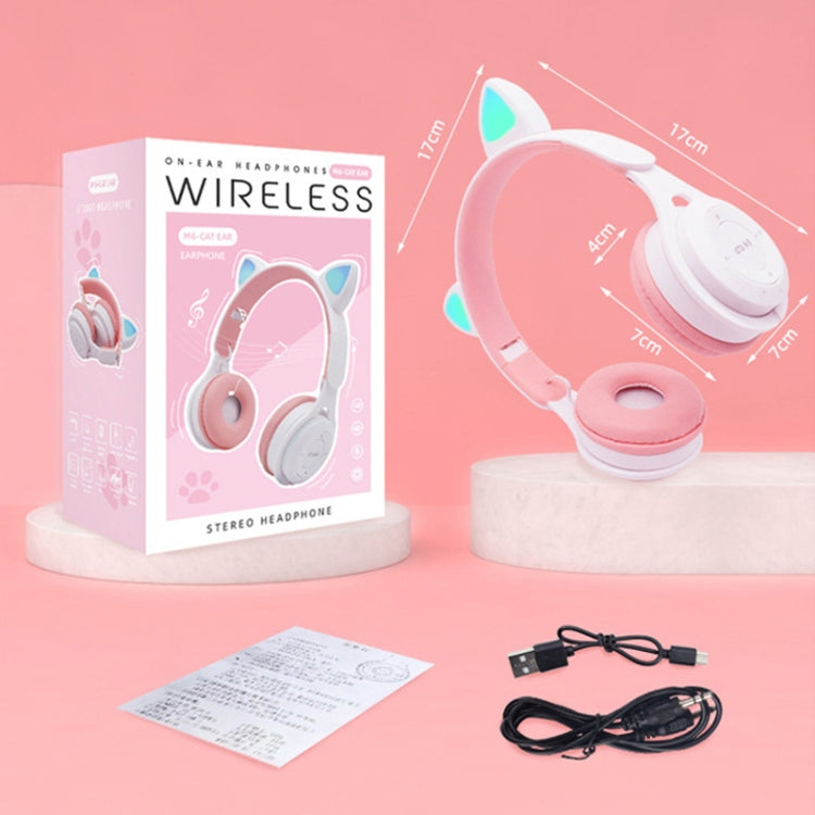 M6 Luminous Cat Ears Pure-color Foldable Bluetooth Headset with 3.5mm Jack & TF Card Slot (Pink) by bashfashion