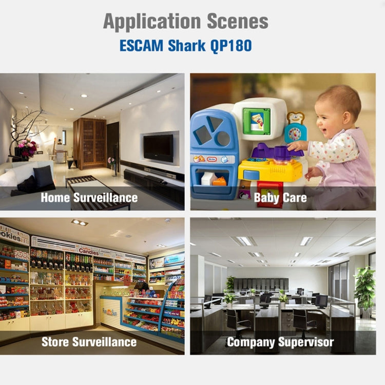 ESCAM Shark QP180 960P 360 Degrees Fisheye Lens 1.3MP WiFi IP Camera, Support Motion Detection / Night Vision, IR Distance: 10m by ESCAM