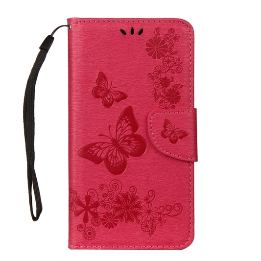 For Galaxy A8 (2018) Vintage Embossed Floral Butterfly Pattern Horizontal Flip Leather Case with Card Slot & Holder & Wallet & Lanyard(Red) by bashfashion