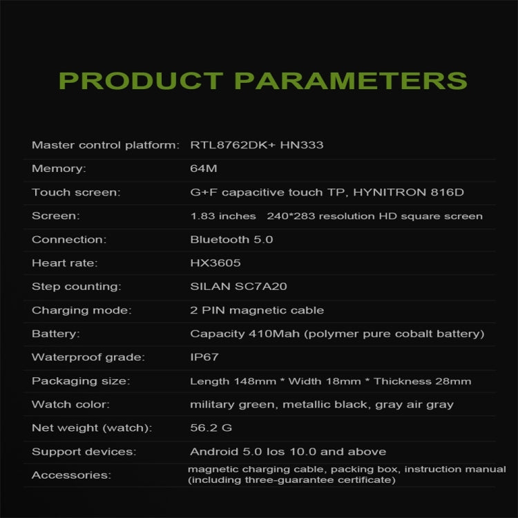 NX3 1.83 inch Color Screen Smart Watch,Support Heart Rate Monitoring/Blood Pressure Monitoring(Green) by bashfashion