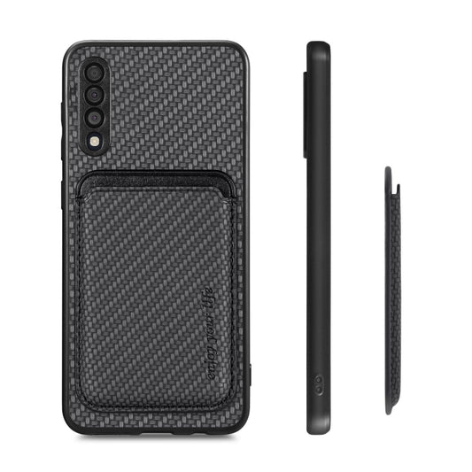 For Samsung Galaxy A50 Carbon Fiber Leather Card Magsafe Case(Black) by bashfashion