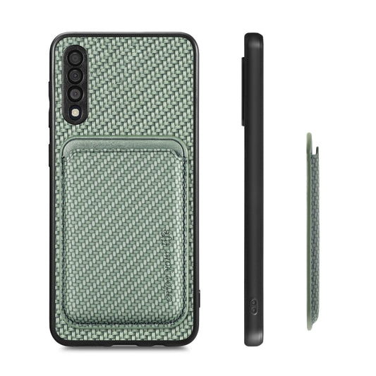 For Samsung Galaxy A50 Carbon Fiber Leather Card Magsafe Case(Green) by bashfashion