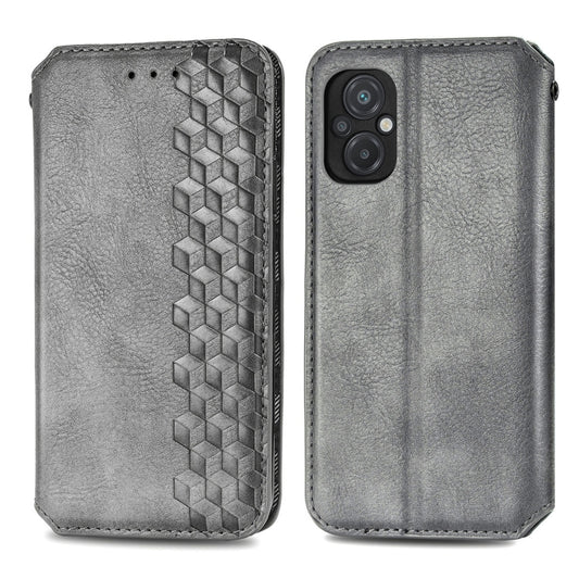 For Xiaomi Poco M5 Cubic Grid Pressed Magnetic Leather Phone Case(Gray) by bashfashion