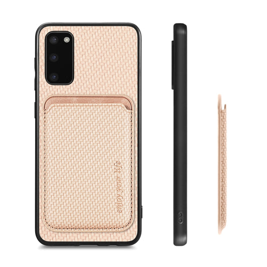 For Samsung Galaxy S20 Carbon Fiber Leather Card Magsafe Magnetic Phone Case(Khaki) by bashfashion