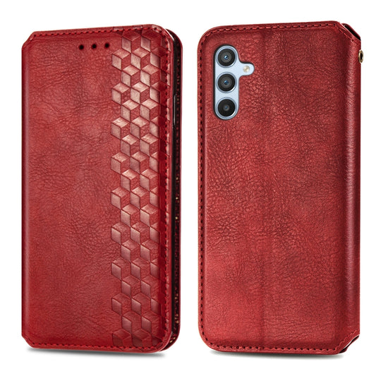 For Samsung Galaxy A14 4G Cubic Grid Pressed Magnetic Leather Phone Case(Red) by bashfashion