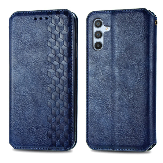 For Samsung Galaxy A34 5G Cubic Grid Pressed Magnetic Leather Phone Case(Blue) by bashfashion