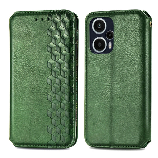 For Redmi Note 12 Turbo Cubic Grid Pressed Magnetic Leather Phone Case(Green) by bashfashion