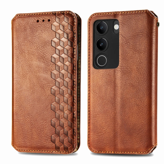 For vivo S17 Cubic Grid Pressed Magnetic Leather Phone Case(Brown) by bashfashion