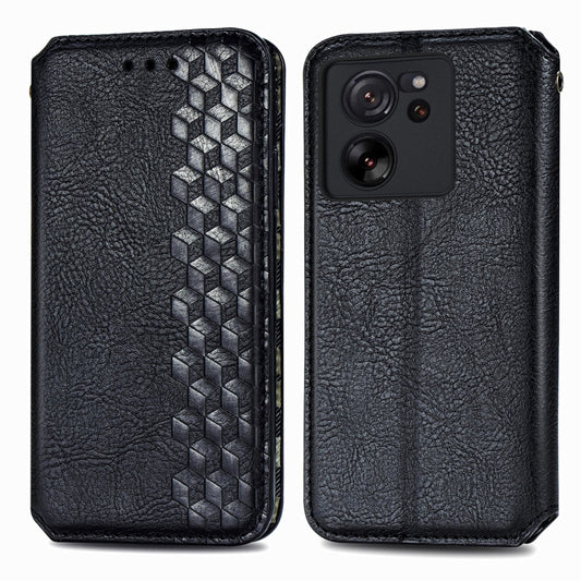 For Xiaomi 13T / 13T Pro Cubic Grid Pressed Magnetic Leather Phone Case(Black) by bashfashion