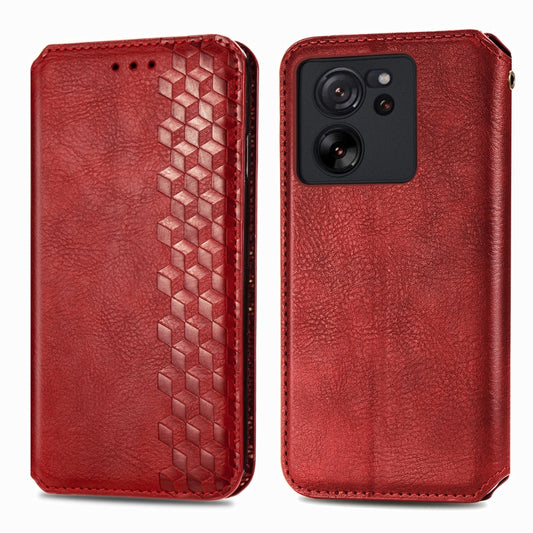 For Xiaomi 13T / 13T Pro Cubic Grid Pressed Magnetic Leather Phone Case(Red) by bashfashion