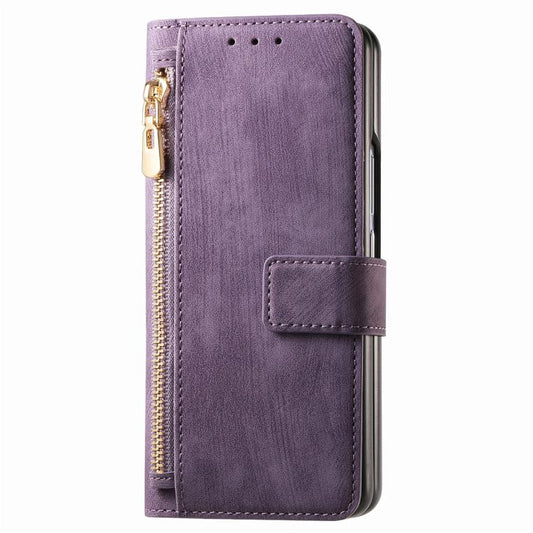 For Samsung Galaxy Z Fold5 5G Retro MagSafe Magnetic Zipper Wallet Leather Phone Case(Purple) by bashfashion