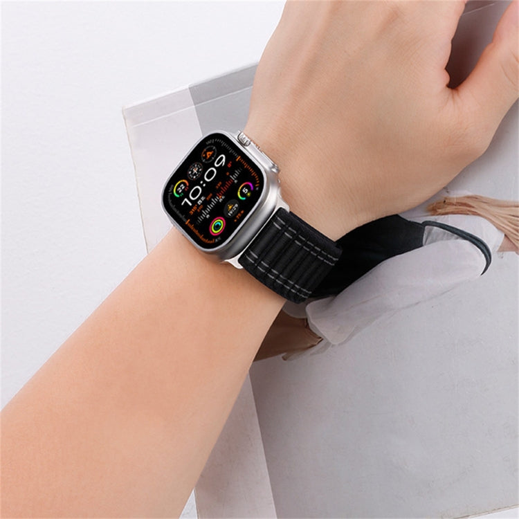 For Apple Watch SE 2023 44mm Sea Wave Nylon Hook and Loop Fastener Watch Band(Black) by bashfashion