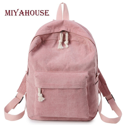 Soft Fabric Backpack Female Corduroy Design School Backpack for Teenage Girls Women(Light Grey) by bashfashion