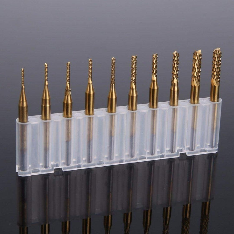 10pcs / Set titanium coated carbide end mill engraving knife edge milling cutter CNC milling machine by bashfashion
