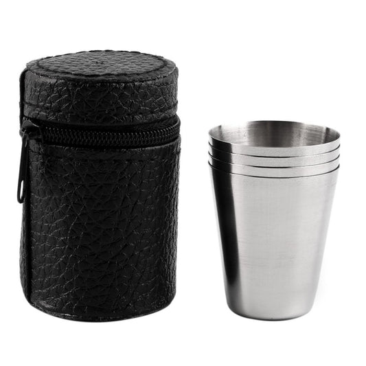 4 in 1 Outdoor Mini Stainless Steel Cup Hiking Camping Travel Portable Drinking Water Cup Set Leather Cup, Color:30ML by bashfashion