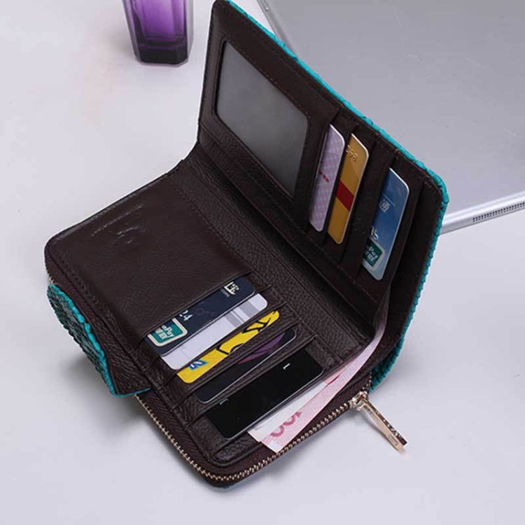 Ladies Python Texture Leather Clutch Embossed Zipper Wallet(Emerald) by bashfashion