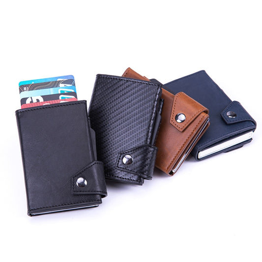 Anti-Theft Aluminum Alloy Coin Purse RFID Anti-Degaussing Automatic Pop-Up PU Bank Card Bag(Mad Horse Blue) by bashfashion