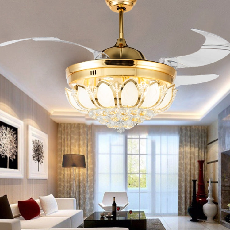 Invisible Crystal Fan LED Chandelier Home Living Room Bedroom Variable Frequency Ceiling Fan Light with Remote Control, Size:52 inch 1102 Three-Color Dimming by bashfashion