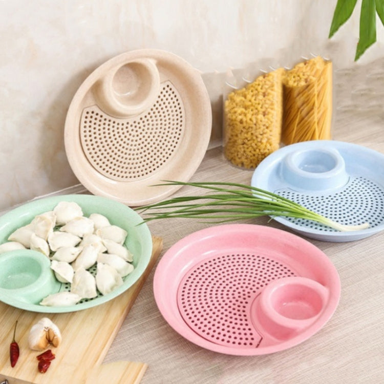 10pcs With Flavour Dish Dumpling Plate Wheat Straw Double Layer Drain Dish(Blue) by bashfashion