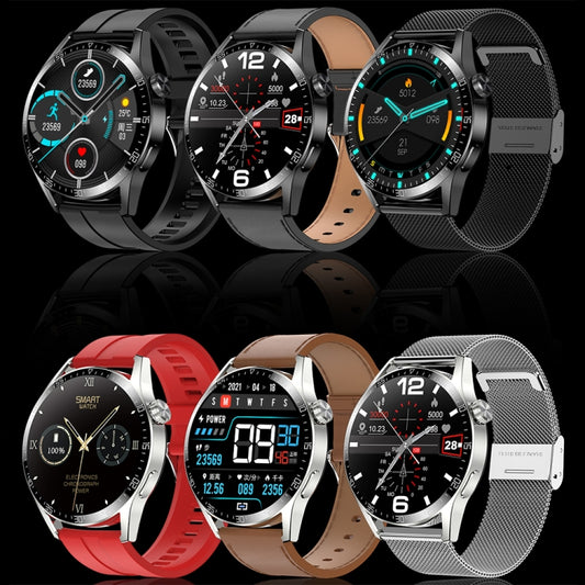 Sports Health Monitoring Waterproof Smart Call Watch With NFC Function, Color: Black-Black Leather+Black Silicone by bashfashion