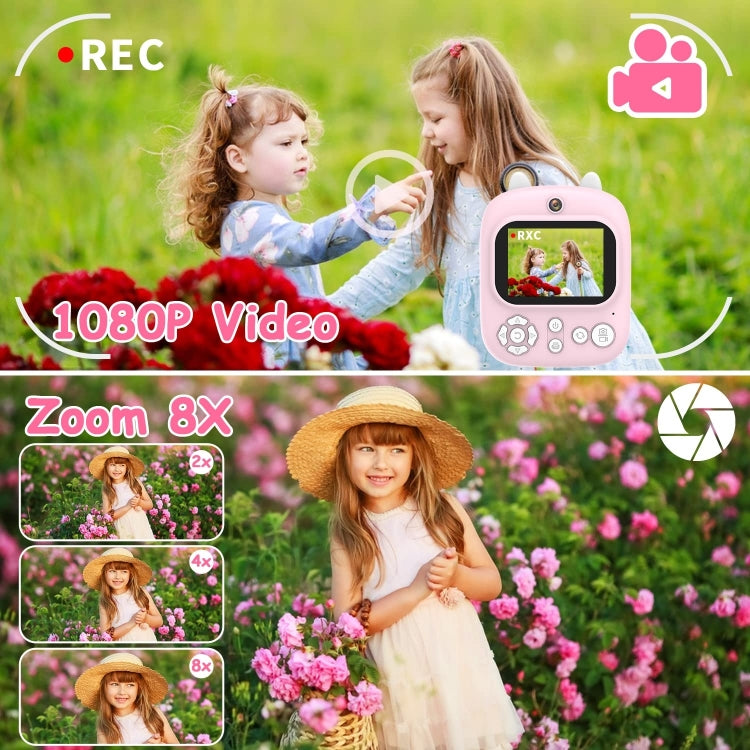 1200W Pixel 2.4 Inch Display Children Print Instant Camera 32G+Card Reader Pink by bashfashion