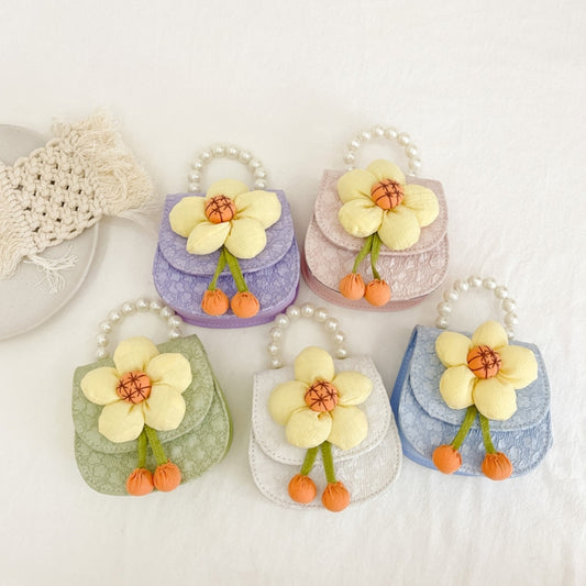 Children Cartoon Flower Pearl Handbag Princess Crossbody Bag Coin Purse(Pink) by bashfashion