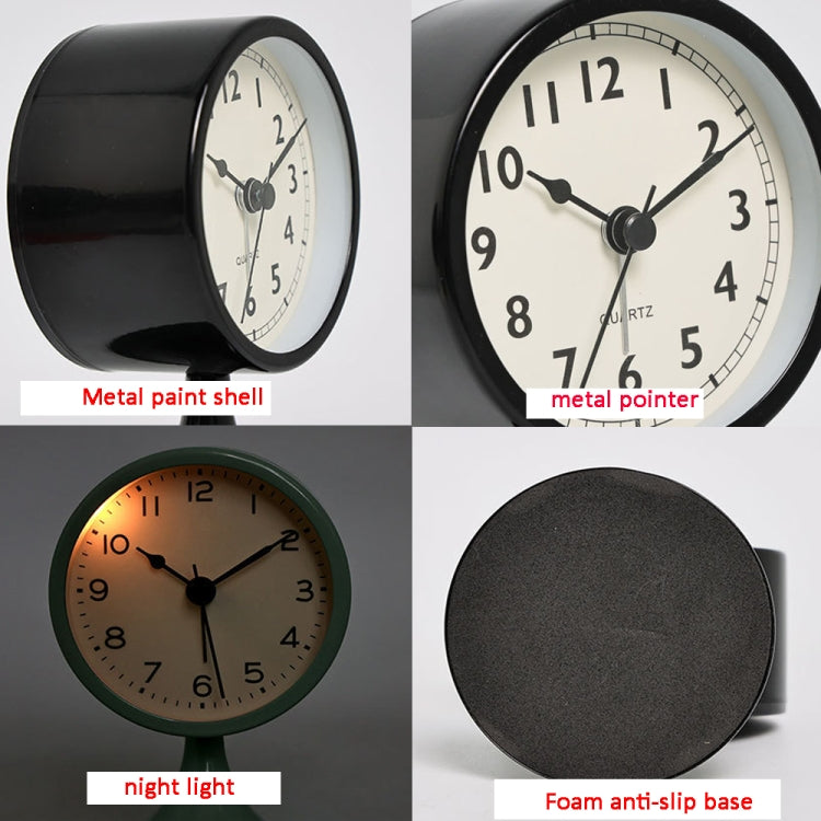 Metal Retro Silent Table Alarm Clock Student Bedside Clock With Night Light(Black) by bashfashion
