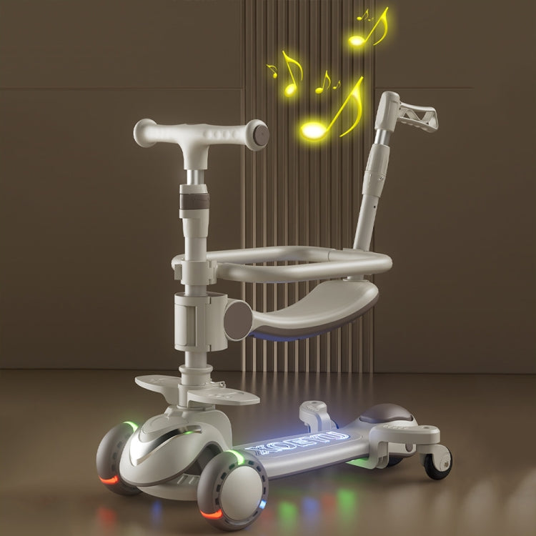 XOEYU K8 Multifunctional Adjustable Folding Children Scooter with Music and Lights, Color: 3-in-1 Coffee by XOEYU