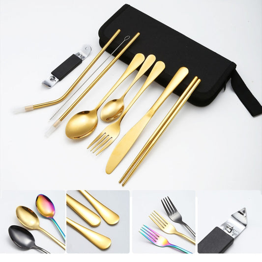 Portable Stainless Steel Cutlery Set Outdoor Picnic Knife And Fork Tool With Storage Bag, Style: B Model Silver by bashfashion