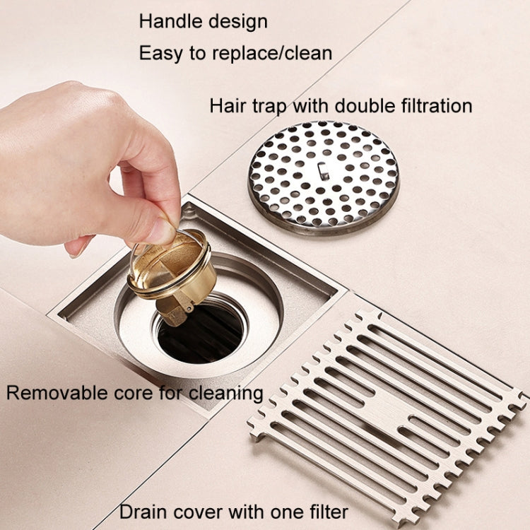 All Copper Brushed Anti-Odor Floor Drain Gravity Copper Core Bathroom Floor Drain, Specification: Round Straight Strip Dual Use by bashfashion