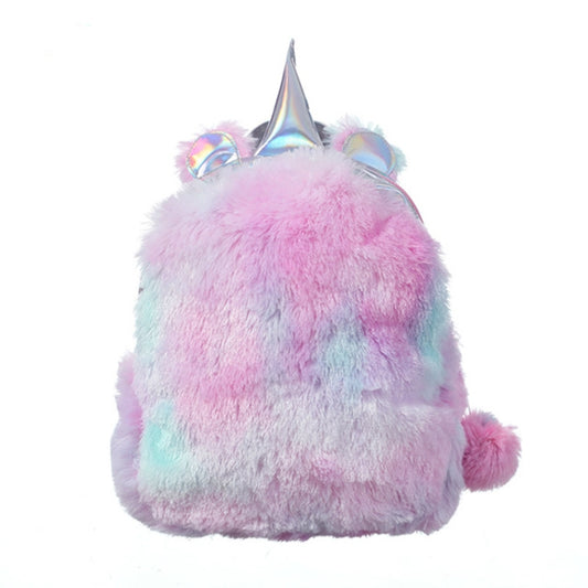Unicorn Backpack Bag For Teenager Colorful Fur Leather Schoolbag Female Travel Shoulder Bag(Pink) by bashfashion