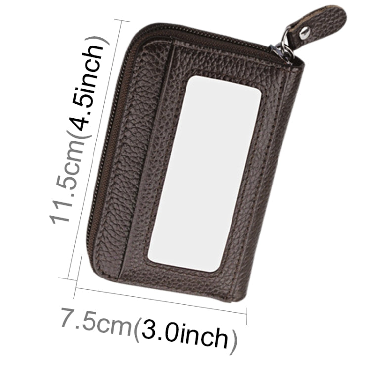 Genuine Cowhide Leather Solid Color Zipper Horizontal Card Holder Wallet RFID Blocking Card Bag Protect Case with 12 Card Slots, Size: 11.5*7.5cm(Coffee) by bashfashion