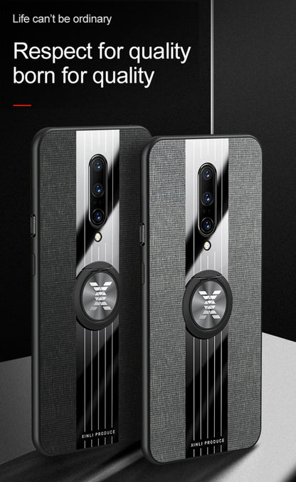 For OnePlus 6 XINLI Stitching Cloth Texture Shockproof TPU Protective Case with Ring Holder(Blue) by XINLI