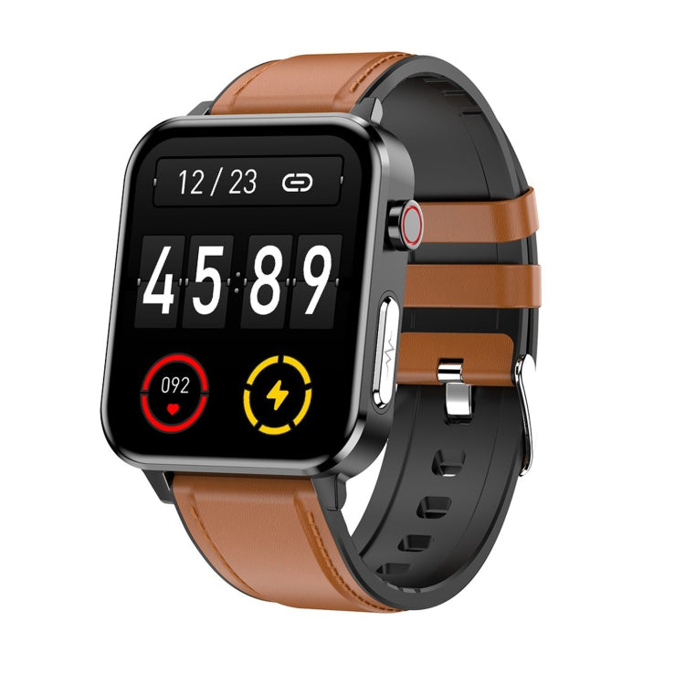 E86 1.7 inch TFT Color Screen IP68 Waterproof Smart Watch, Support Blood Oxygen Monitoring / Body Temperature Monitoring / AI Medical Diagnosis, Style: Leather Strap(Brown) by bashfashion