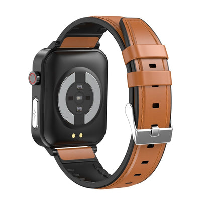 E86 1.7 inch TFT Color Screen IP68 Waterproof Smart Watch, Support Blood Oxygen Monitoring / Body Temperature Monitoring / AI Medical Diagnosis, Style: Leather Strap(Brown) by bashfashion