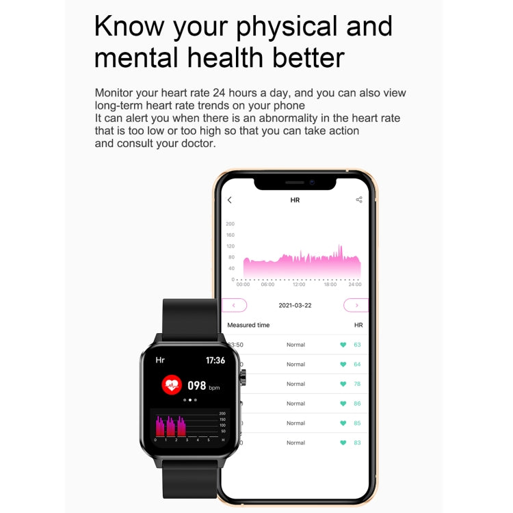 E86 1.7 inch TFT Color Screen IP68 Waterproof Smart Watch, Support Blood Oxygen Monitoring / Body Temperature Monitoring / AI Medical Diagnosis, Style: Leather Strap(Black) by bashfashion