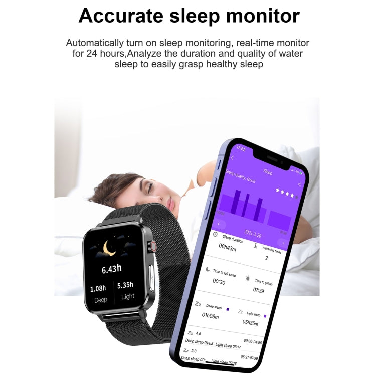 E86 1.7 inch TFT Color Screen IP68 Waterproof Smart Watch, Support Blood Oxygen Monitoring / Body Temperature Monitoring / AI Medical Diagnosis, Style: Leather Strap(Black) by bashfashion